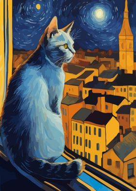  Starry Night Cat 