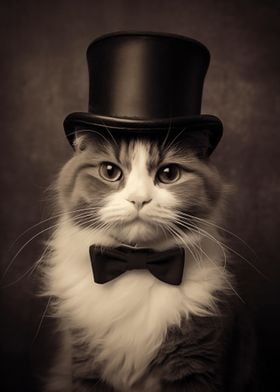 Vintage Cat Tophat Bowtie