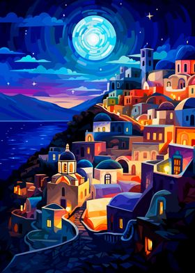 Greek Night Santorini Art