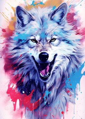 Happy White Wolf Painting