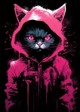 Cat Pink Hoodie Distressed