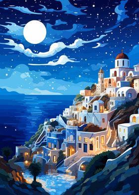 Greece Santorini Night Art