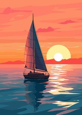 Vintage Sailboat Sunset