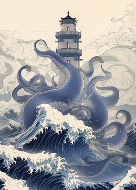 A lighthouse and monster