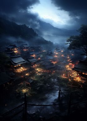 Far Village in the Rain