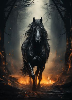 black horse walking