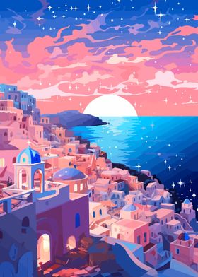 Santorini Greece Lofi Art