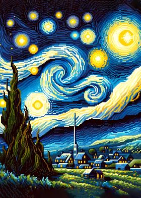 starry night 8 bit art