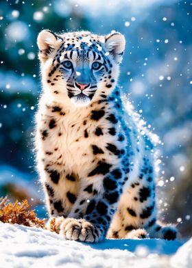 Snow leopard in snow