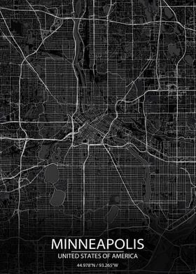 Minneapolis USA Black Map