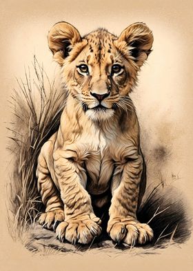 Lion Cub In The Savannah