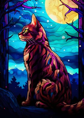 Bengal cat and Moonlight
