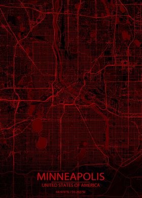 Minneapolis Black Red Map