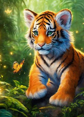 Tiger Cub and Butterfly