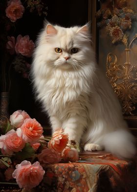 Persian cat with flowers