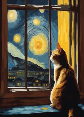 Starry Night Cat 