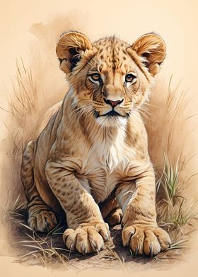 Lion Cub In The Savannah