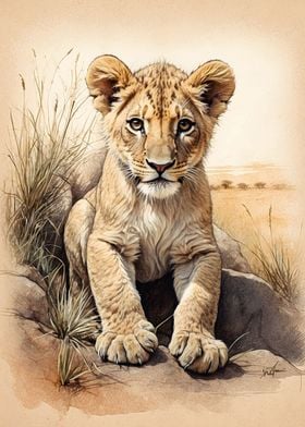 Lion Cub In The Savannah