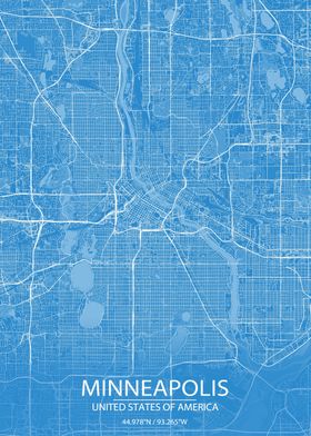 Minneapolis MN US Blue Map