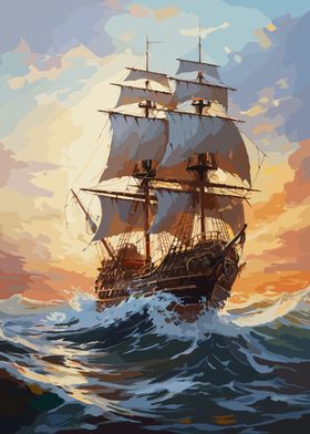 Pirate ship in ocean