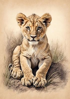 Lion Cub In The Savannah