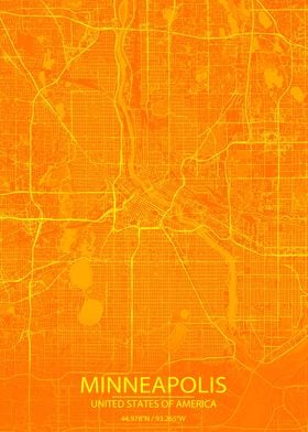 Minneapolis USA Orange Map