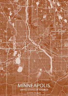 Minneapolis USA Brown Map