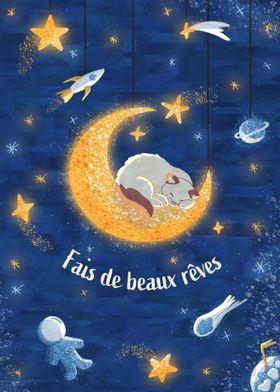 Chat qui dort sur la lune