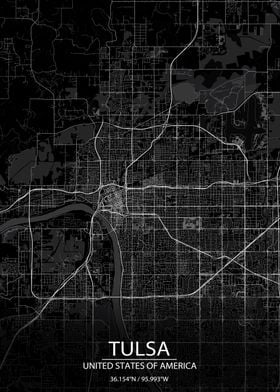 Tulsa Oklahoma Black Map