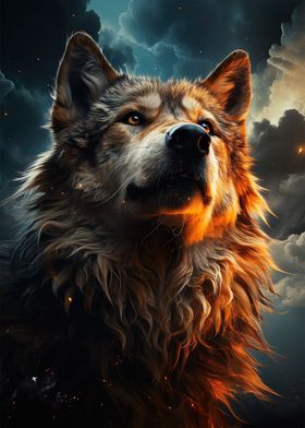 wolf sky night moon animal