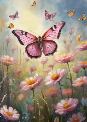 Pink Butterfly on a Field