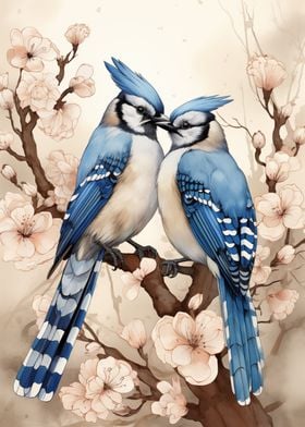 Blue Jay Bird Couple Art