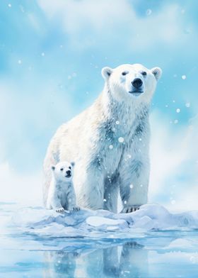 Polar bear with cub