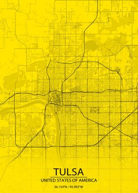 Tulsa USA Yellow Black Map