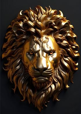 Metallic golden lion head