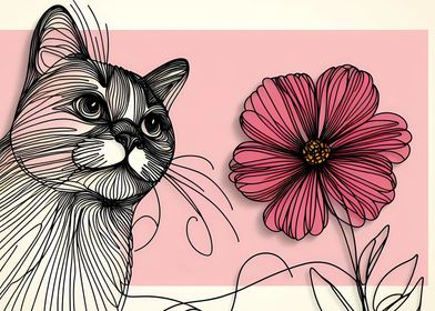 Cat flower one line