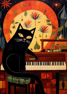 Black Cat Play the Piano