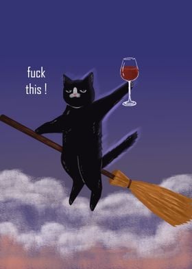 black cat holding a wine 