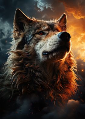 wolf sky night moon animal