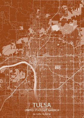 Tulsa Oklahoma Brown Map