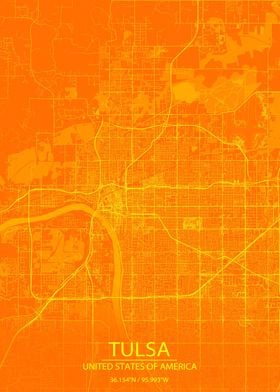 Tulsa Oklahoma Orange Map