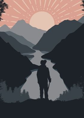 hiking flat drawing