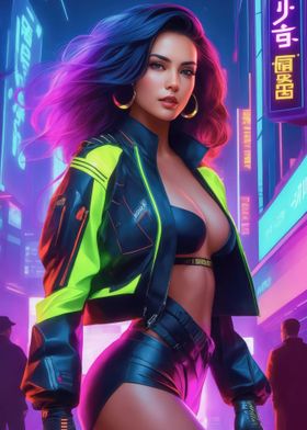 Cyberpunk city girl