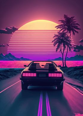 Sunset Retro wave Car