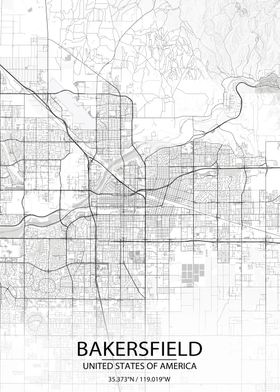 Bakersfield USA White Map