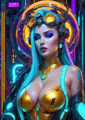 Golden cyberpunk girl 