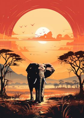 Hot sunset elephant