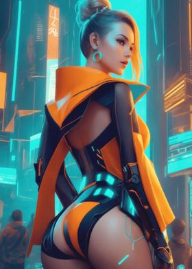 Neon cyberpunk girl