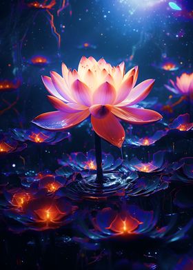 Cosmic Neon Lotus Blossom