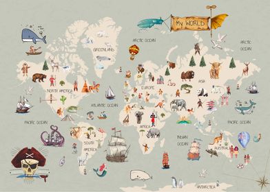 Animal World Map for Kids